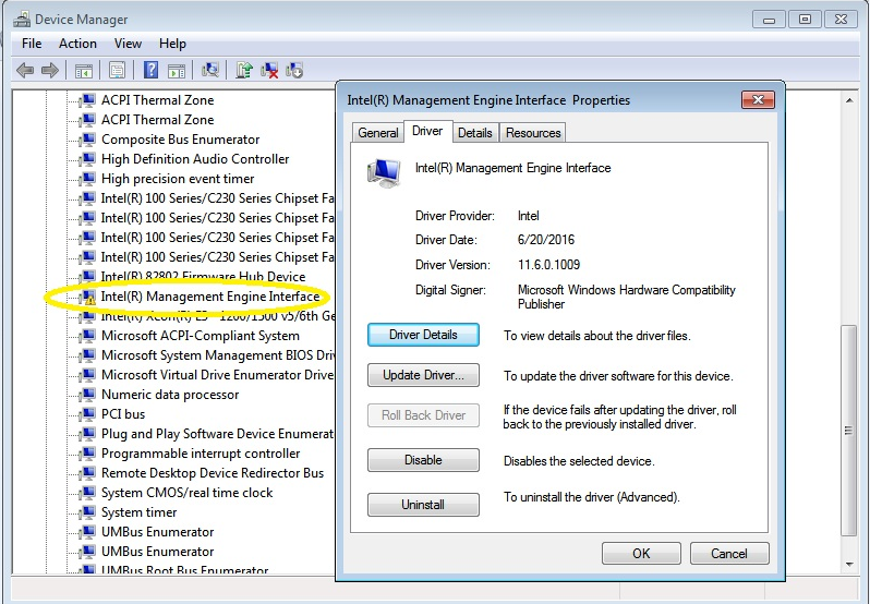 Intel management engine interface driver windows 10 64-bit